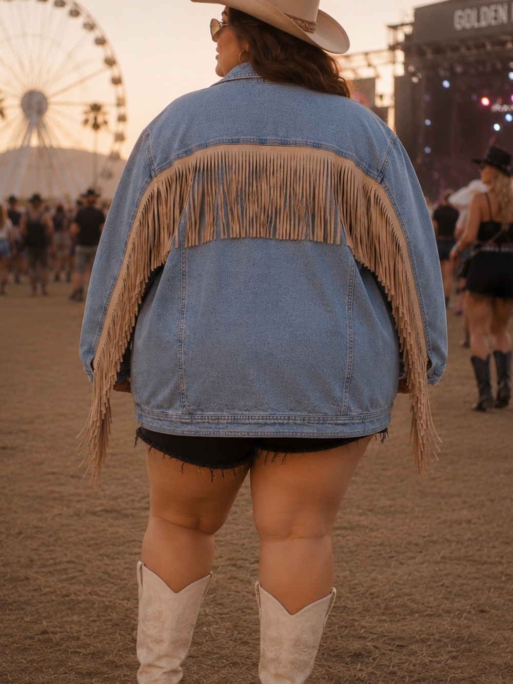 Chico's Denim Fringe Western Jacket Size 3 (XL) Cowgirl Festival Nashville Boho - Picture 3 of 7